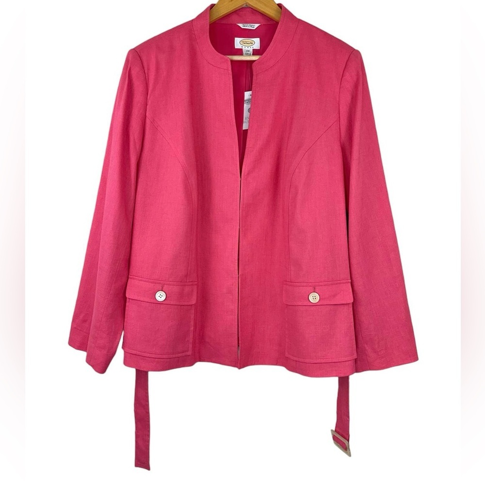 NWT Talbots Linen Blend Blazer Suit Jacket - Size 12W Pink Belted Round Neck